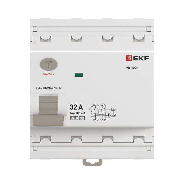 Выключатель дифференциальный (УЗО) 4Р 32А 100мА AC 6кА ВД-100N EKF PROxima