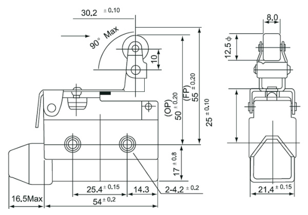 Переключатель концевой рычаг с роликом IP40 МП-7144 IEK регулир., укороченный