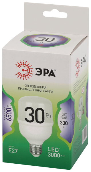 Лампа свд Е27 30Вт 4000К 3000лм Т70 цилиндр матовый ЭРА Green Line
