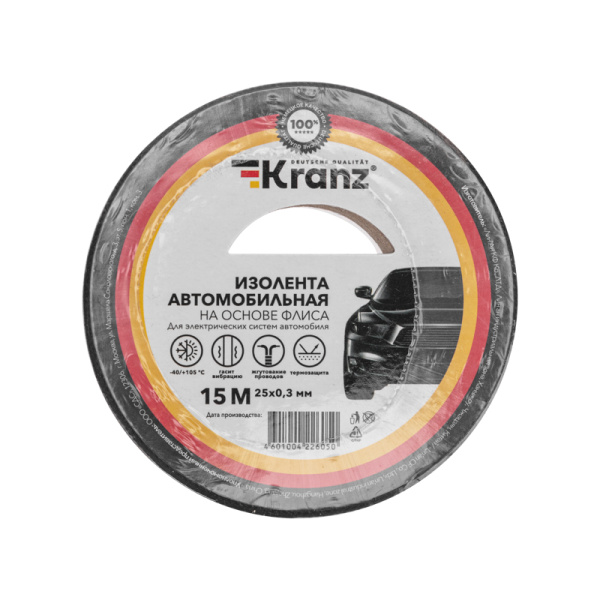 Изолента флис 25мм*15м черный Kranz автомобильная